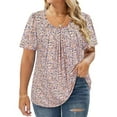 thumbnail image 1 of CASSIE LIZ Women's Plus Size Tops Blue Floral 4X Swing Crew Neck Blouses Khaki Base Fashion Short Sleeve Pullover Loose Fit Shirts Casual Tee Spring Summer Tunics 4XL 24W 26W, 1 of 3