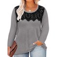 thumbnail image 1 of CASSIE LIZ Womens Tops Plus Size Long Sleeve Shirts Fall Crew Neck Light Gray Sweatshirts Fashion Lace Tee Loose Fit Tunics Winter Blouses Casual Pullovers XL 14W 16W, 1 of 6