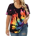 thumbnail image 1 of CASSIE LIZ Plus Size Womens Tops 4X Summer Colorful Tie Dye Shirts Crew Neck Fashion Short Sleeve Flowy Tee Loose Fit Tunics Fall Pleated Blouses Casual Swing Pullovers 4XL 24W 26W, 1 of 5