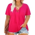 thumbnail image 1 of CASSIE LIZ Women's Plus Size Tops Hot Pink 4X V Neck Shirts Criss Cross Fashion Pullover Short Sleeve Loose Fit Blouses Casual Tee Spring Summer Tunics 4XL 24W 26W, 1 of 4