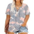 thumbnail image 1 of CASSIE LIZ Women's Plus Size Tops Light Pink Tie Dye 4X V Neck Shirts Criss Cross Fashion Pullover Short Sleeve Loose Fit Blouses Casual Tee Spring Summer Tunics 4XL 24W 26W, 1 of 3