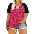 thumbnail image 1 of CASSIE LIZ Womens Tops Plus Size Summer Shirts Pink Leopard V Neck Fashion Short Sleeve Tee Loose Fit Tunics Spring Blouses Casual Pullover XL 14W 16W, 1 of 3