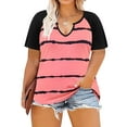 thumbnail image 1 of CASSIE LIZ Womens Tops Plus Size Summer Shirts Pink Striped V Neck Fashion Short Sleeve Tee Loose Fit Tunics Spring Blouses Casual Pullover XL 14W 16W, 1 of 3
