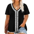 thumbnail image 1 of CASSIE LIZ Plus Size Tops for Women 3X Black Short Sleeve Shirts Spring Fashion Clothes V Neck Lace Trim Tee Shirts Casual Loose Fit Blouses Summer Tunics 3XL 22W 24W, 1 of 3