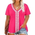 thumbnail image 1 of CASSIE LIZ Plus Size Tops for Women 3X Hot Pink Short Sleeve Shirts Spring Fashion Clothes V Neck Lace Trim Tee Shirts Casual Loose Fit Blouses Summer Tunics 3XL 22W 24W, 1 of 3