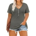 thumbnail image 1 of CASSIE LIZ Plus Size Tops 3X Summer Womens Shirts Gray V Neck Fashion Short Sleeve Tee Loose Fit Tunics Spring Blouses Casual Pullover 3XL 22W 24W, 1 of 5