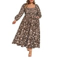 thumbnail image 1 of CASSIE LIZ Womens Dresses Plus Size 5X Long Sleeve Boho Square Neck Bubble Sleeve Brown Flowing Winter Maxi Dresses Holiday Wedding Date Guest 5XL 26W 28W, 1 of 7