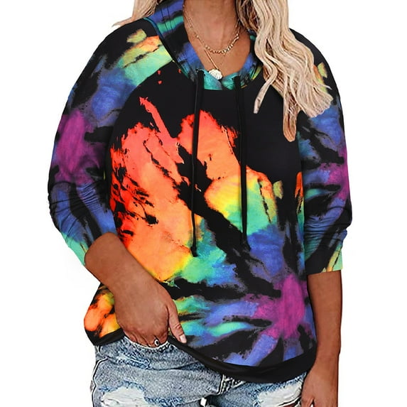 CASSIE LIZ Womens Hoodies Plus Size 4X Long Sleeve Tie Dye Oversized Sweatshirts Casual Loose Rainbow Hoodies Drawstring Pullover Fall Winter Tops 4XL 24W 26W