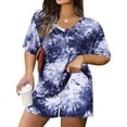 thumbnail image 1 of CASSIE LIZ Plus Size 2 Piece Short Sets for Women V Neck Tie Dye Short Sleeve Top and Shorts Set with Drawstring Casual Loungewear Travel Vacation Outfits with Pockets XL-5XL, 1 of 7