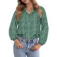 thumbnail image 1 of CASSIE LIZ Womens Plus Size Blouses 2X Green Long Sleeve Fall Boho Tops V Neck Chiffon Casual Fall Shirts with Drawstring Neckline 2XL 18W 20W, 1 of 6