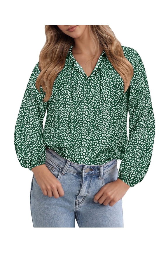 Womens Plus Size Blouses 2X Green Long Sleeve Fall Boho Tops V Neck Chiffon Casual Fall Shirts with Drawstring Neckline 2XL 18W 20W