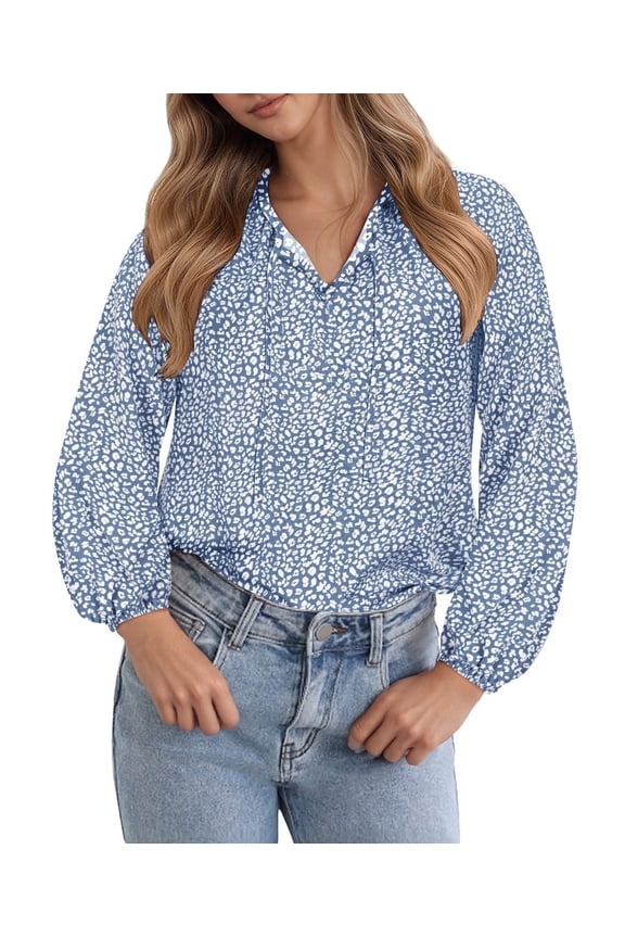 Womens Plus Size Blouses Floral Long Sleeve Boho Tops V Neck Chiffon Shirts Elegant Business Fall Shirts with Drawstring Neckline (XL-5XL)