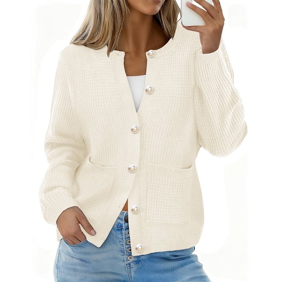 CASSIE LIZ Womens Plus size Cardigan Sweaters Lightweight Long Sleeve Button Down Knit Beige Sweaters With Pockets Solid Color Jackets Fall Winter (XL-5XL)
