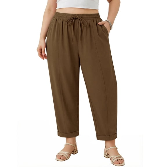 CASSIE LIZ Womens Plus Size Curvy Summer Wide Leg Palazzo Pants Beach Vacation Drawstring Trousers 4XL 24W 26W
