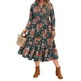 thumbnail image 1 of CASSIE LIZ Womens Plus Size Dresses 5X V Neck Floral Print Maxi Dress with Elastic Waist with Pockets Fall and Winter Long Sleeve Romantic Boho With Buttons Dress 5XL 26W 28W, 1 of 5