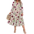 thumbnail image 1 of CASSIE LIZ Plus Size Dresses V Neck Floral Print White Maxi Dress with Elastic Waist Curvy Silhouette with Pockets Long Sleeve Romantic Boho With Buttons Dress XL 14W 16W, 1 of 6