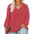 thumbnail image 1 of CASSIE LIZ Womens Tops Plus Size Long Sleeve Shirts Fall V Neck Red Boho T Shirts Fashion Drawstring Tunics Loose Fit Summer Blouses Casual Pullovers XL 14W 16W, 1 of 5