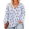 thumbnail image 1 of CASSIE LIZ Womens Plus Size Tops 2X Long Sleeve Shirts Fall V Neck Blue Floral White T Shirts Fashion Drawstring Tunics Loose Fit Summer Blouses Casual Pullovers 2XL 18W 20W, 1 of 3