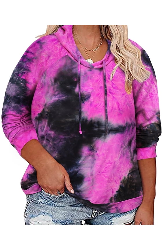 Fall Hoodies For Womens Plus Size Long Sleeve Tie Dye Oversized Sweatshirts Casual Loose Hoodies Drawstring Pullover Winter Tops (XL-5XL)