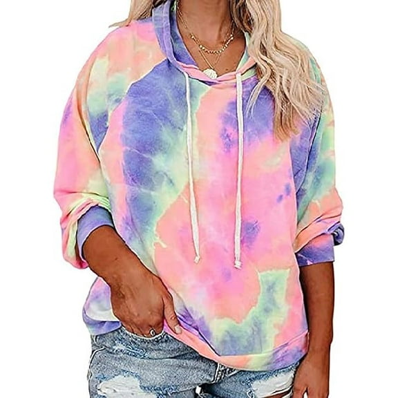 CASSIE LIZ Womens Plus Size Hoodies Long Sleeve Tie Dye Oversized Sweatshirts Casual Loose Pink Hoodies Drawstring Pullover Fall and Winter Tops XL 14W 16W
