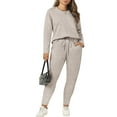 thumbnail image 1 of CASSIE LIZ Plus Size Womens Pajamas 2 Piece Sets 2X Khaki Outfits Fall Casual Lounge Long Sleeve Knit Winter Loose Fit Sweat Suits with Pocket 2XL 18W 20W, 1 of 10