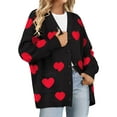 thumbnail image 1 of CASSIE LIZ Womens Plus Size Sweaters 5X Fall Cardigans for Women Fashion Heart Print Black Open Front Cardigans Casual Winter Long Sleeve Lightweight Knit Holiday Sweaters with Pocket 5XL 26W-28W, 1 of 6