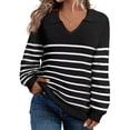 thumbnail image 1 of CASSIE LIZ Plus Size Sweaters Long Sleeve Womens Sweatshirts Fall V Neck Tops Fashion Knit Collar Shirts Loose Fit Lapel Pullovers Winter Casual Dressy Solid/Striped (XL-5XL), 1 of 3