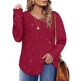 thumbnail image 1 of CASSIE LIZ Womens Plus Size Tops For Fall 2X Long Sleeve Casual V Neck Lightweight Sequin Red Sweatshirts Pullover Trendy Tunics Sweaters Winter 2XL 18W 20W, 1 of 3