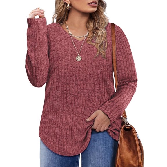 CASSIE LIZ Womens Plus Tops Size 2X Casual Lightweight Sweatshirts Red Striped Classic V-neck Tops Fall and Winter Pullover Tunics Sweaters 2XL 18W 20W