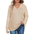 thumbnail image 1 of CASSIE LIZ Womens Sweaters Plus Size Knitted Oversized V Neck Apricot Pullover Tops Trendy Fall Winter Outfits Soft and Warm XL 14W 16W, 1 of 8