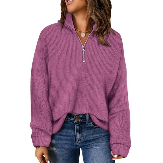 CASSIE LIZ Womens Sweaters Plus Size Quarter Zip Pullover Fall Fashion Purple Oversized Winter Dressy XL 14W 16W