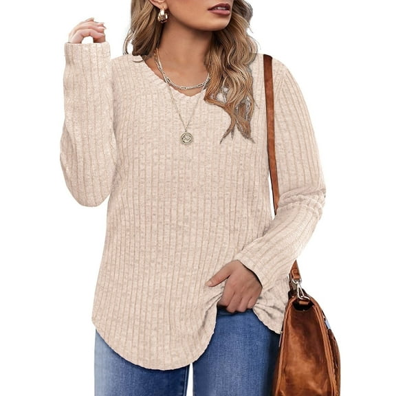 CASSIE LIZ Womens Tops 4X Plus Size Cream White Striped V-neck Lightweight Sweatshirts Fall and Winter Pullover Tunics Sweaters 4XL 24W 26W