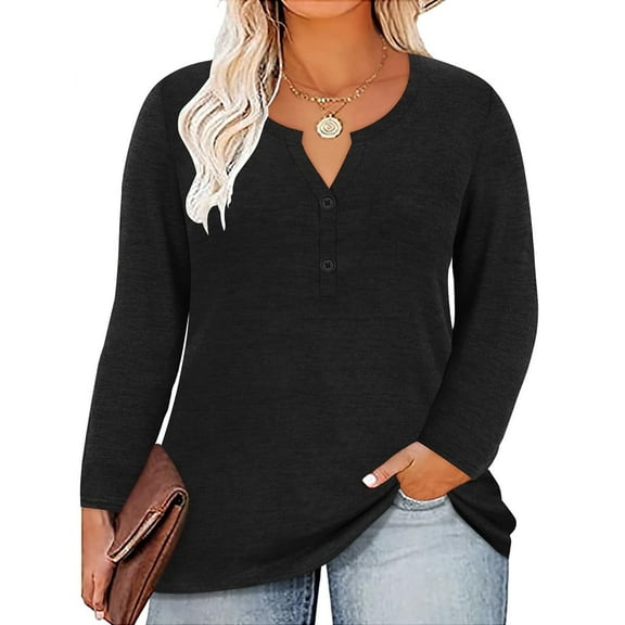 CASSIE LIZ Womens Tops Plus Size Long Sleeve Shirts Fall V Neck Black Tunics Fashion Loose Fit Tee Winter Blouses Casual Pullovers XL 14W 16W