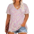 thumbnail image 1 of CASSIE LIZ Womens Tops Plus Size Summer Shirts Pink Ombre Striped V Neck Fashion Short Sleeve Tee Loose Fit Tunics Spring Blouses Casual Pullover XL 14W 16W, 1 of 5