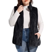 CASSIE LIZ Plus Size Vests Womens Fashion Fleece Sherpa Fall Vests Zip Up Ladies Casual Vests Fuzzy Winter Vest Jackets Lightweight Sleeveless Loose Fit Solid Vests with Pocket (XL-5XL)