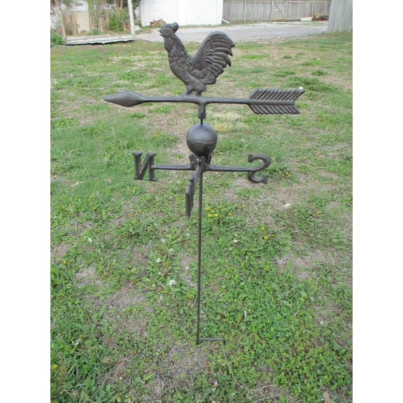 CAST IRON ROOSTER WEATHERVANE WEATHER VANE STAKE GROUND GARDEN FARM GARDEN