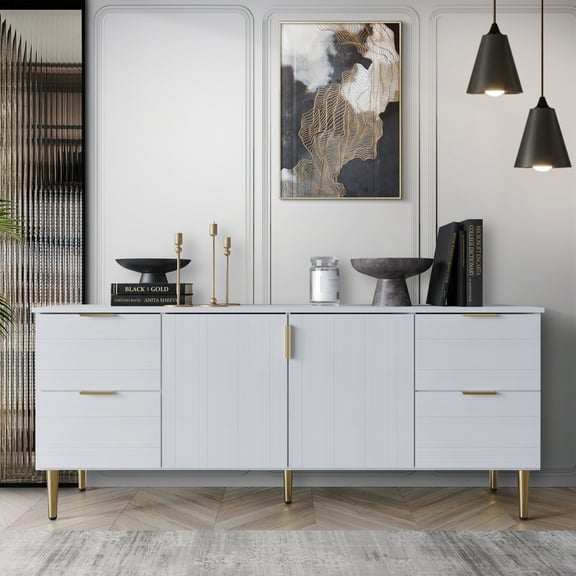 CASTLE PLACE 4-Drawers and 2 Large White Contemporary Sideboard Accent Cabinet