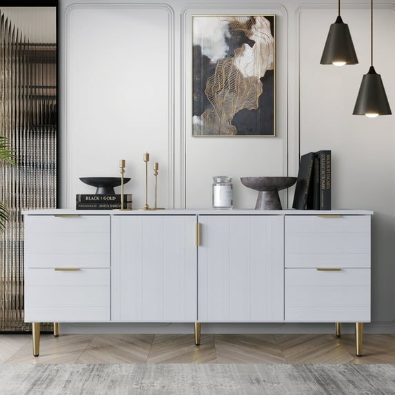 CASTLE PLACE 4-Drawers and 2 Large White Contemporary Sideboard Accent Cabinet