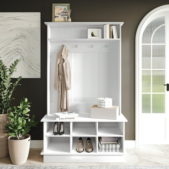 CASTLE PLACE Modern Hall Tree with Storage, White