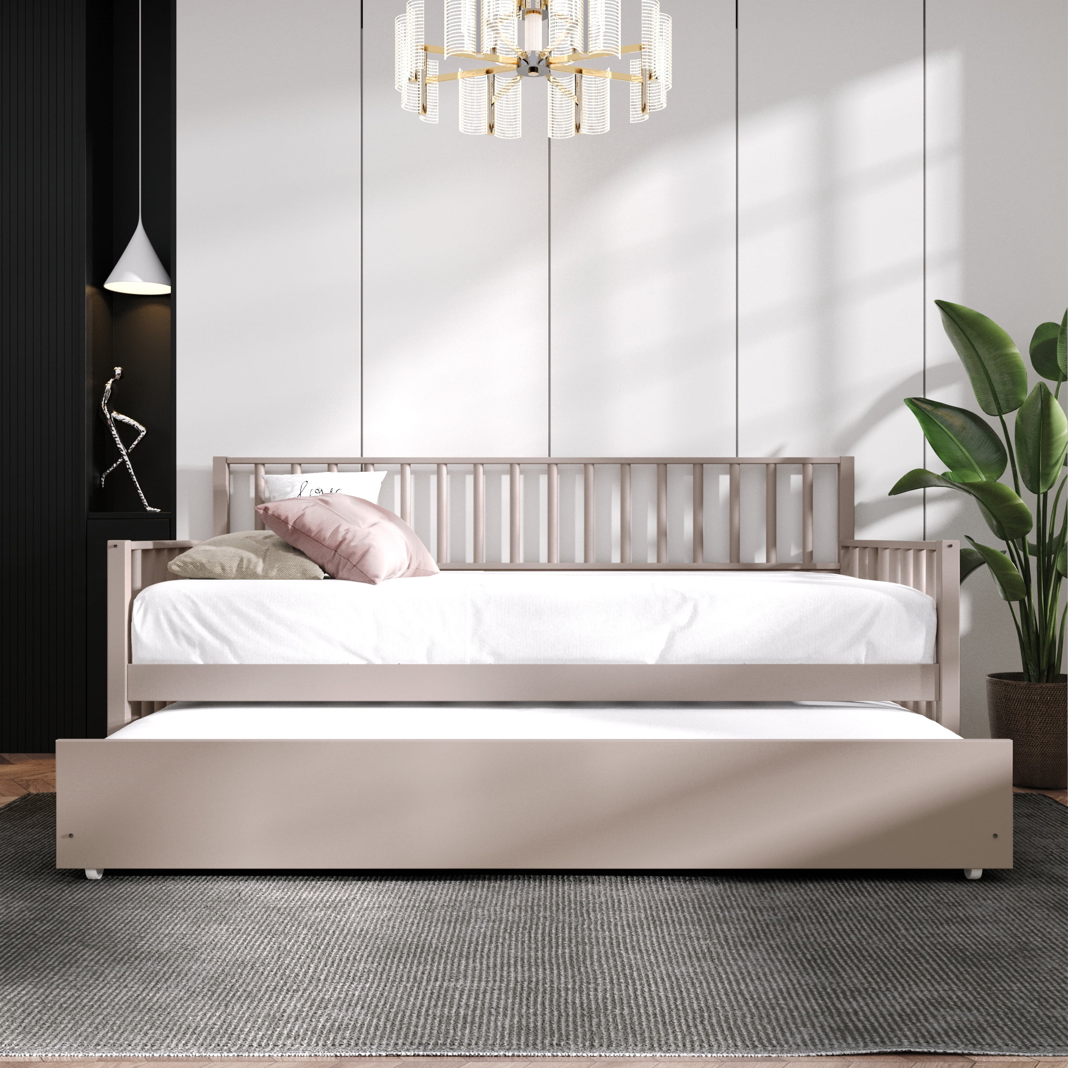 CASTLE PLACE Solid and Manufacturer Wood Vintage Style Twin Size Daybed with Trundle White