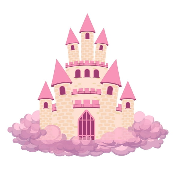 CASTLE - Vinyl Multicolored Floating In Clouds Medieval Fortress Decal Fairytale Themed Design Kids Bedroom Nursery Wall Decal Sticker - Home Living Room Castle Wall Decoration 40" x 36"