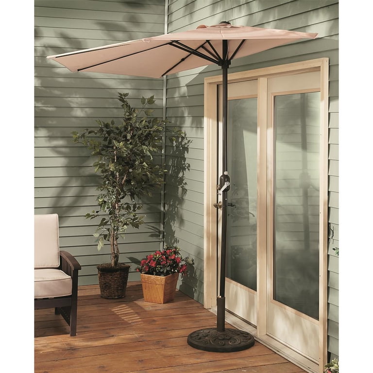 castlecreek cantilever patio umbrella base CASTLECREEK 8' Half Round Patio Umbrella, Khaki