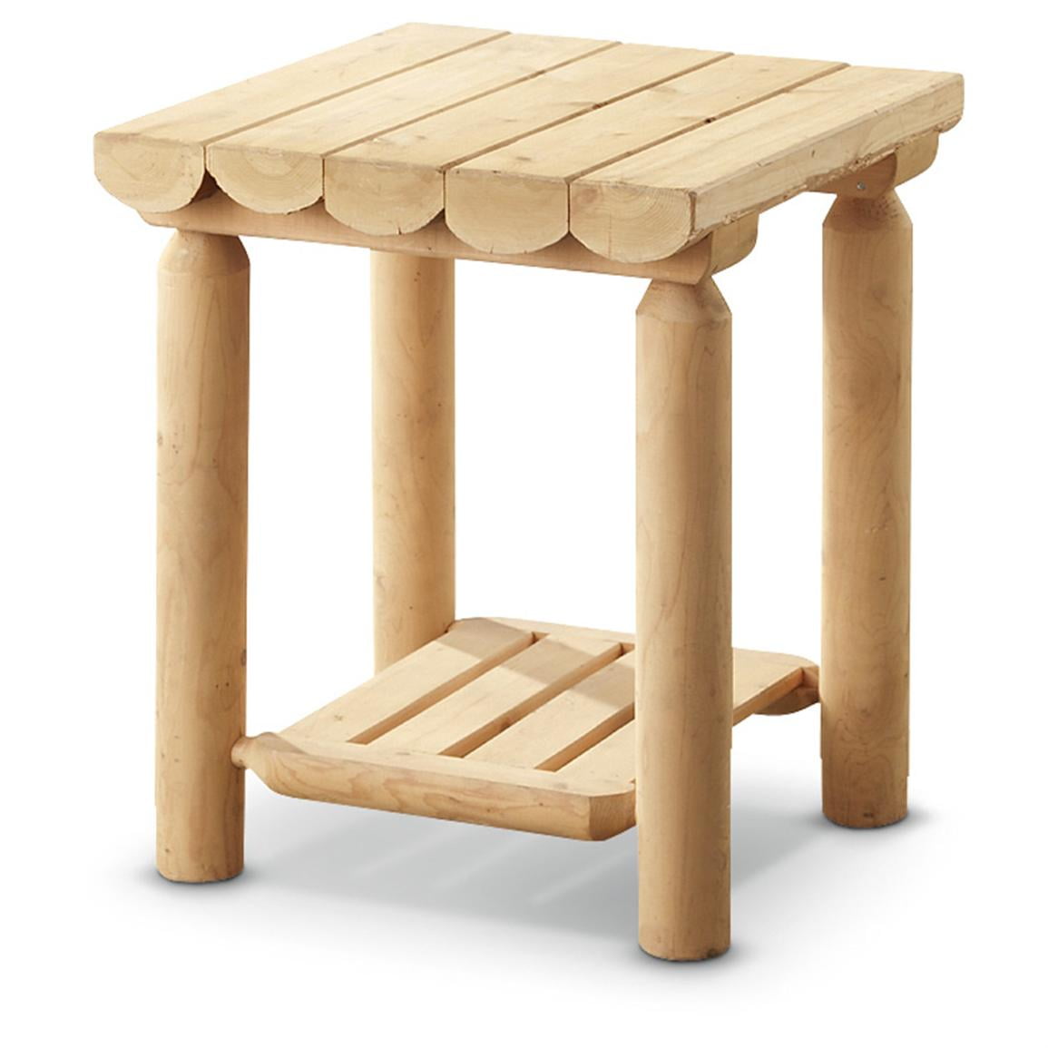 Rustic Light Wood Cedar Log Side Table with Shelf