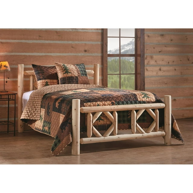 CASTLECREEK FullSize Unfinished Diamond Cedar Log Bed Frame, Rustic Natural Wood with Headboard