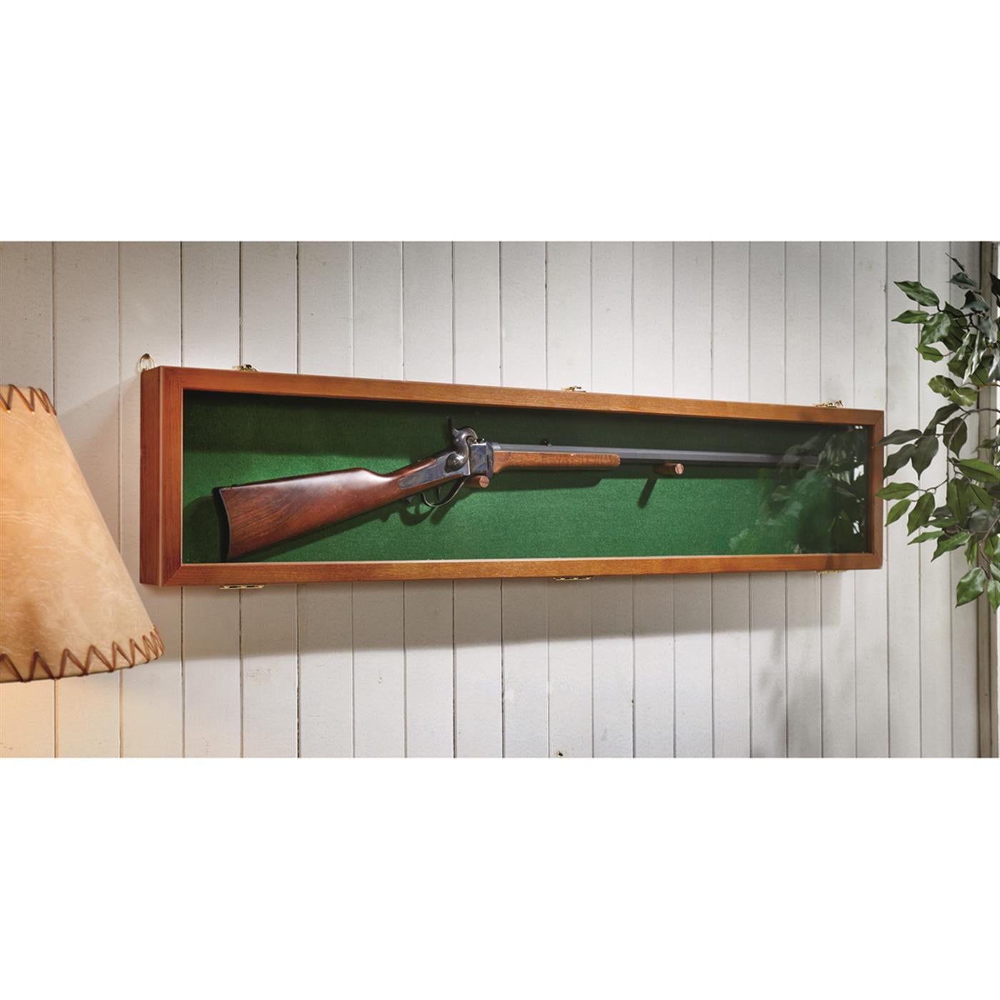 CASTLECREEK Wooden Gun Display Case with Lock, Long Wall Rifle Sword