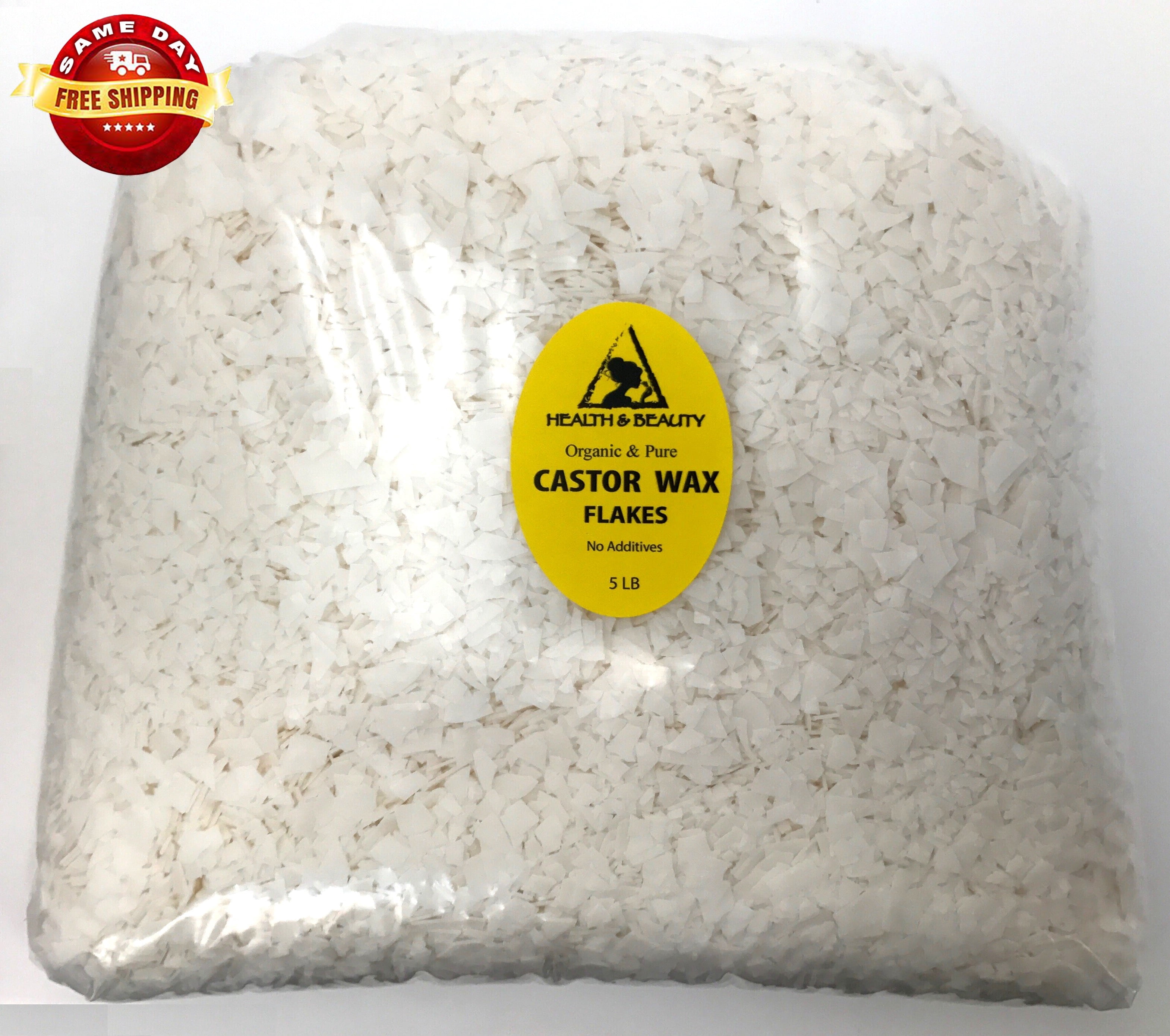 CASTOR WAX FLAKES ORGANIC VEGAN PASTILLES BEADS PREMIUM NATURAL 100% PURE 5 LB