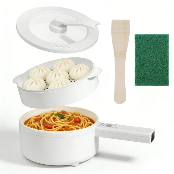 Casualife 3L Electric Hot Pot with Steamer, 6-in-1 Multi-Cooker, 5-Temp Adjustable, Keep-Warm Function，0.5-9.5H Timer for Steak, Egg, Fried Rice, Soup