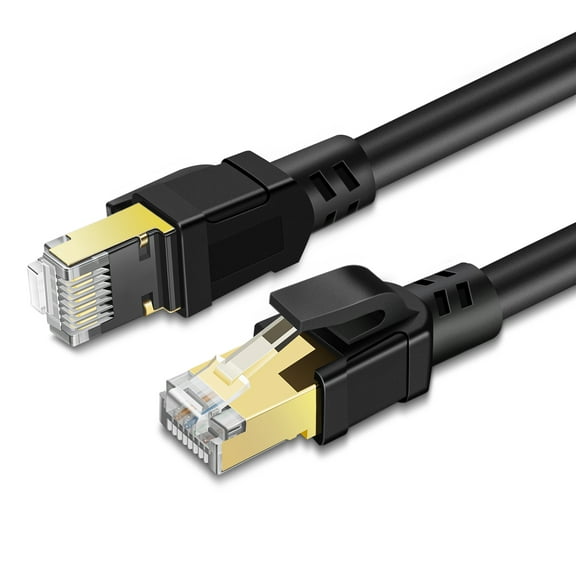 CAT 8 Ethernet Cable 20ft High Speed 40 Gbps 2000MHz Black CAT8 Connector LAN Network Gigabit Internet Wire Patch Cord with Professional S/STP Gold Plated Premium Shielded Twisted Pair