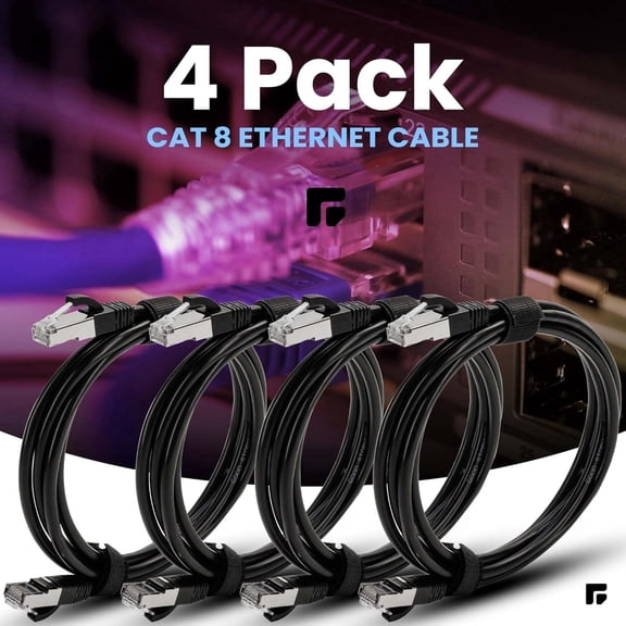 CAT 8 Ethernet Cable, 6ft (4 Pack) Ultra High Speed 40Gbps 2000MHz 30AWG CAT8 Cable LAN Internet Network Cord with Metal Plated RJ45 Connector for Gaming,Router,Modems,PC(6ft/4 Pack)