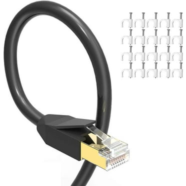 CAT 8 Ethernet Cable, GLANICS 100 ft Internet Cable with 20 clips, Outdoor&Indoor for Routers, Modems, POE, Gaming, Xbox, Switches, Network Adapters, PS5, PS4, PC, Laptop, Desktop (Black)